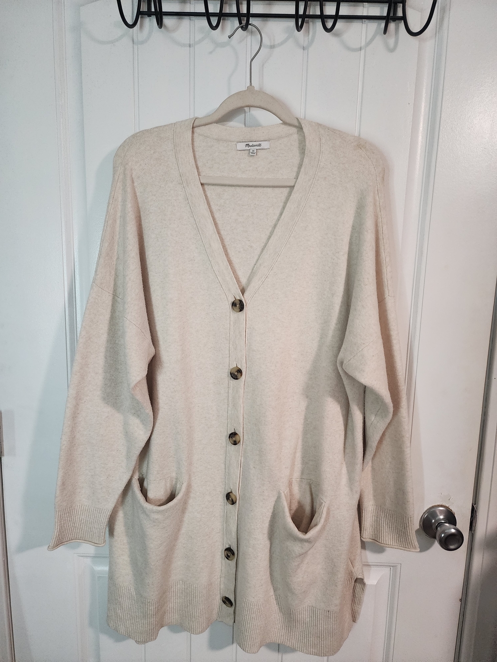 Madewell Neutral Cream Button-Front Oversized Cardigan